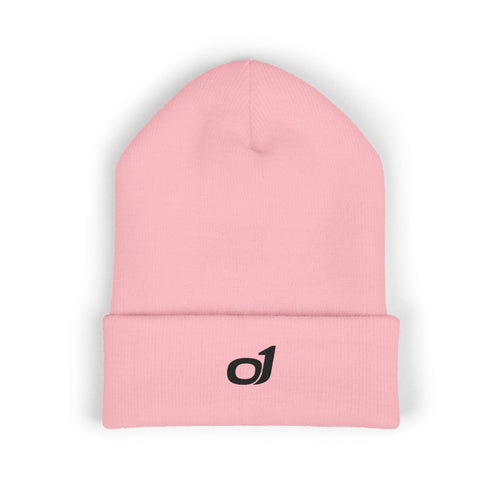 Minimal o1 Black Logo Embroidered Cuffed Beanie
