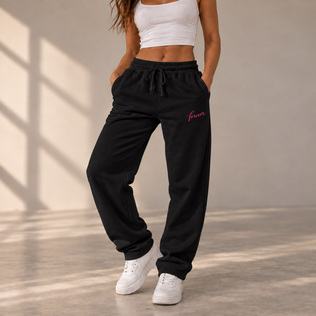 ON1Y FOREVER EMBROIDERED FLEECE SWEATPANTS