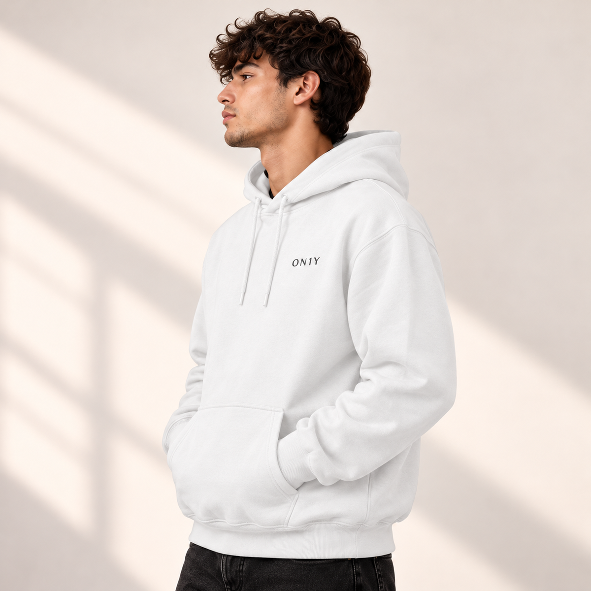 ON1Y BLACK EMROIDERED HOODIE