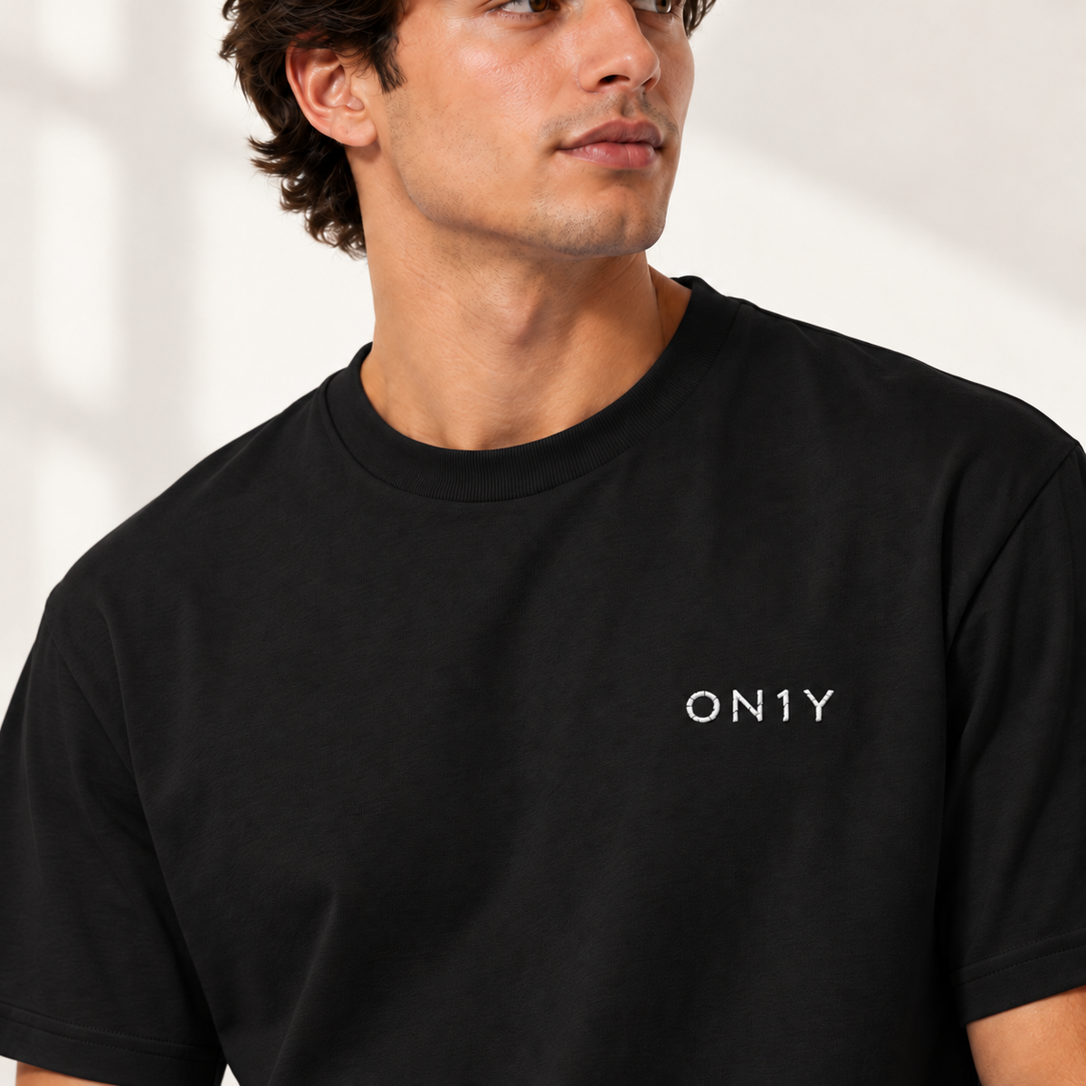 ON1Y WHITE EMBROIDERED HEAVYWEIGHT TEE