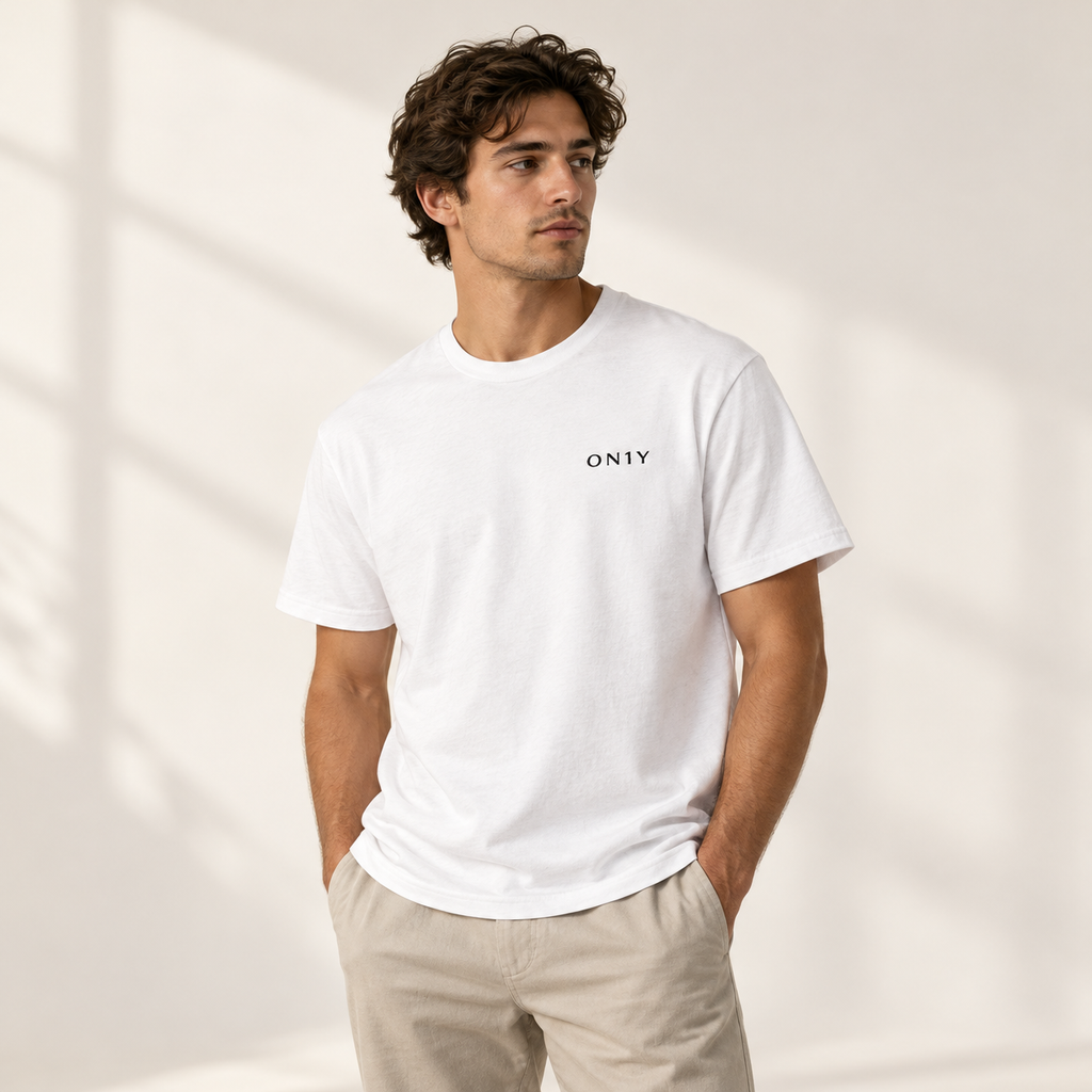 ON1Y BLACK EMBROIDERED HEAVYWEIGHT TEE