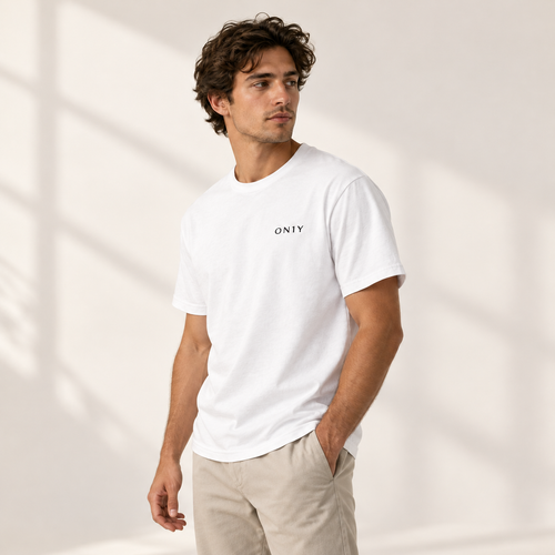 ON1Y BLACK EMBROIDERED HEAVYWEIGHT TEE