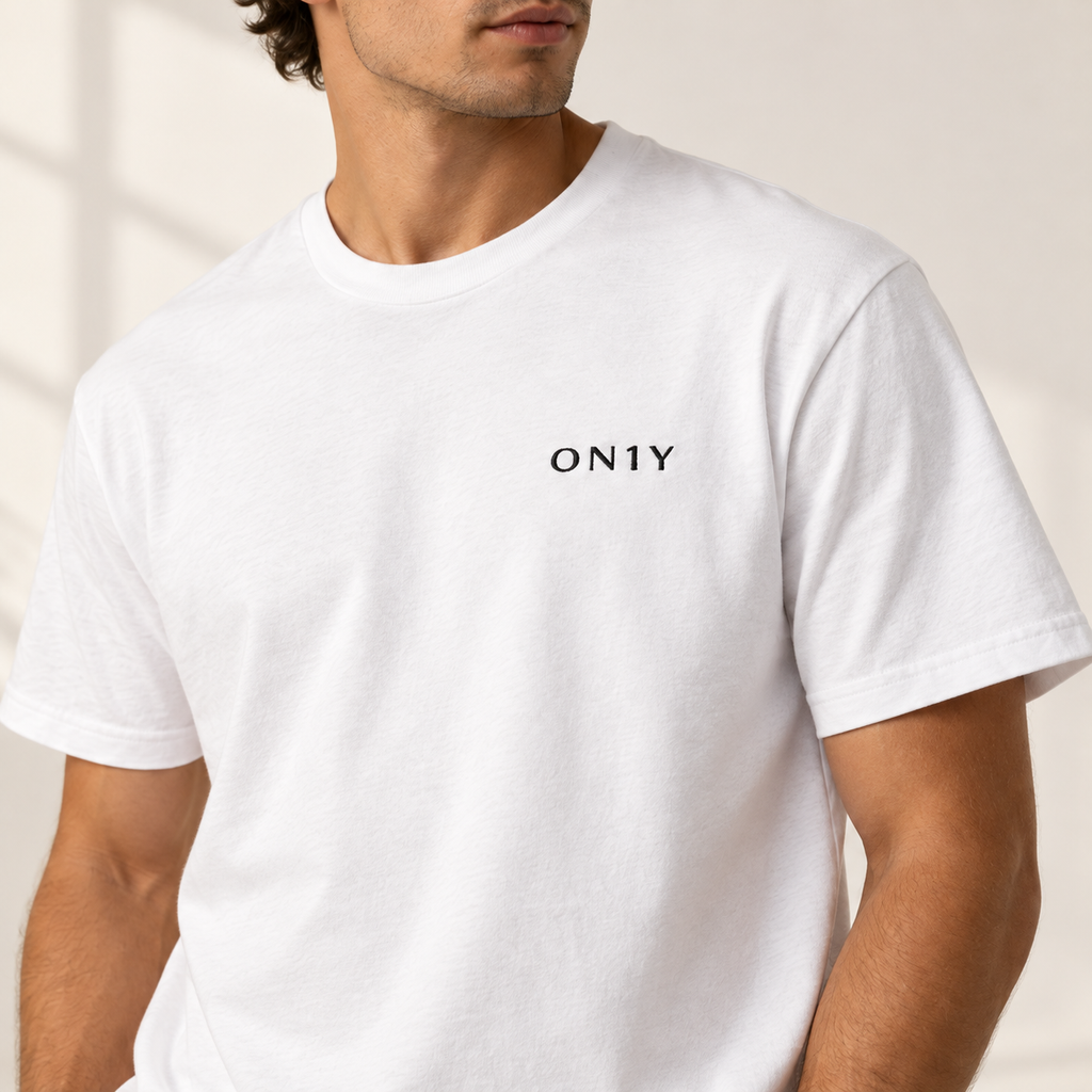 ON1Y BLACK EMBROIDERED HEAVYWEIGHT TEE