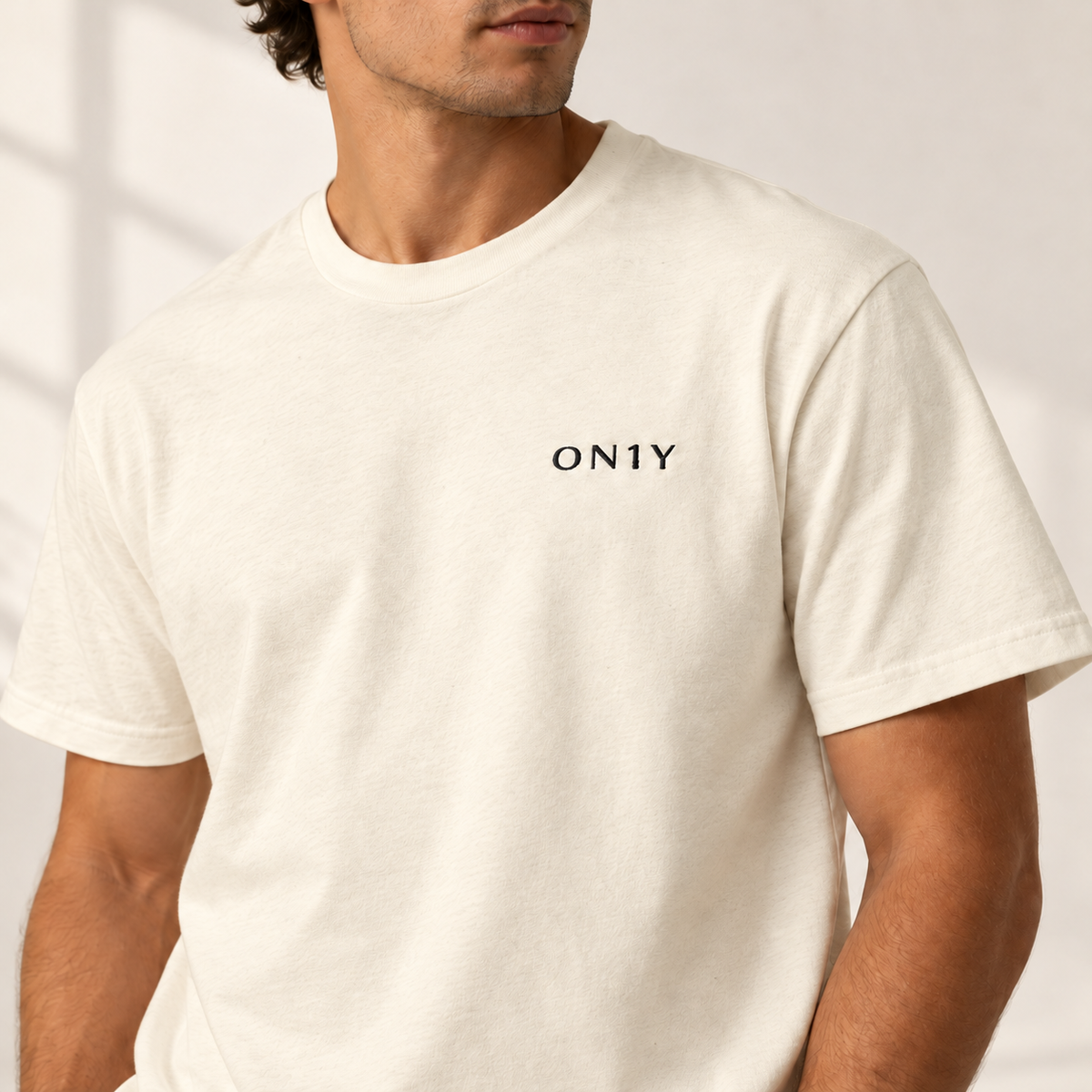 ON1Y BLACK EMBROIDERED HEAVYWEIGHT TEE