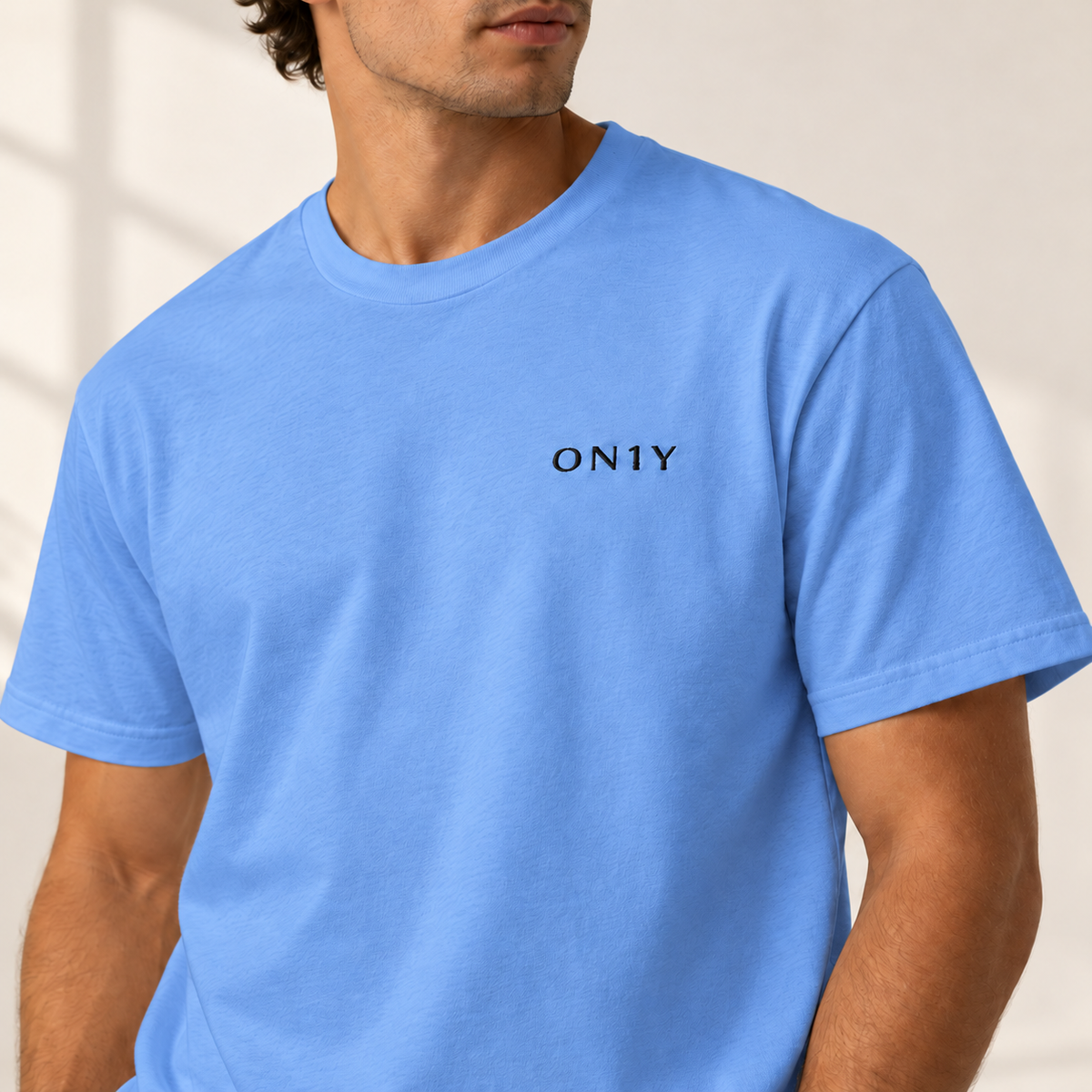 ON1Y BLACK EMBROIDERED HEAVYWEIGHT TEE
