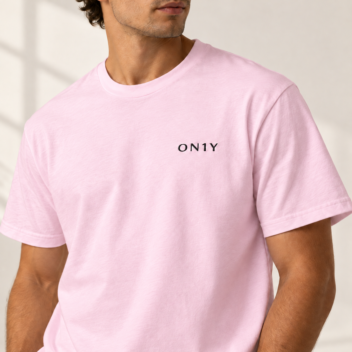 ON1Y BLACK EMBROIDERED HEAVYWEIGHT TEE