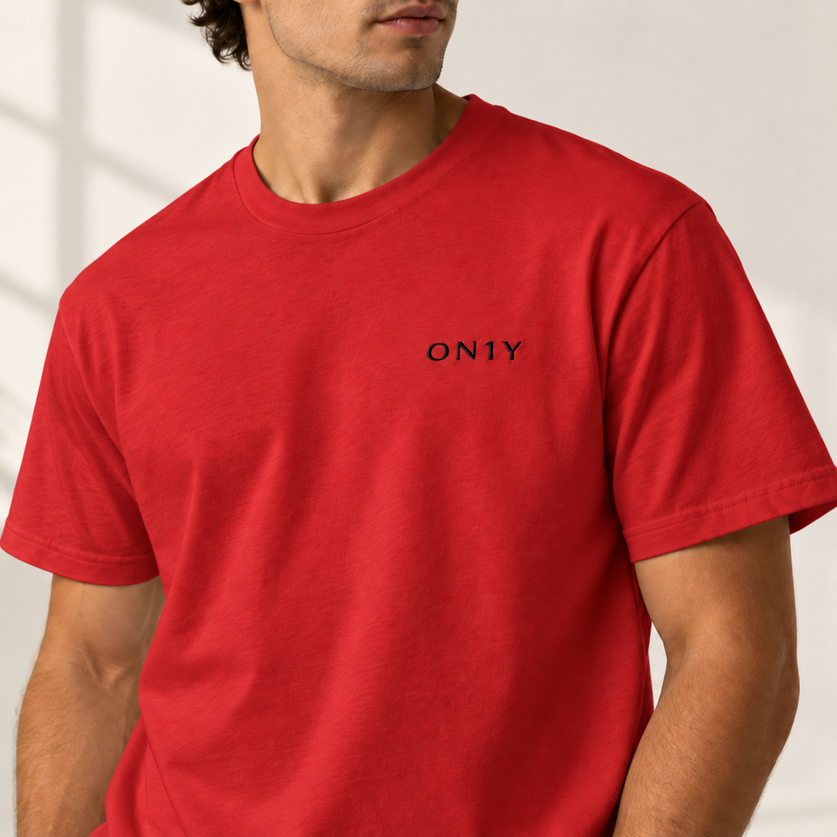 ON1Y BLACK EMBROIDERED HEAVYWEIGHT TEE